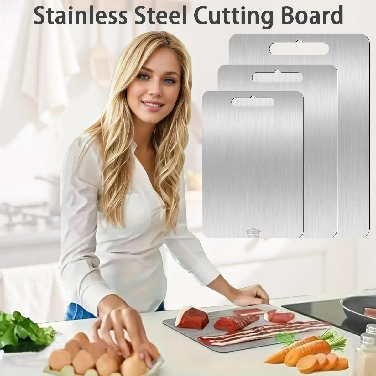 Upgrade Your Kitchen with Our 3-Piece Stainless Steel Cutting Board Set - Perfect for Meat and Vegetables, Rust-Resistant, Easy to Clean, and Portable!