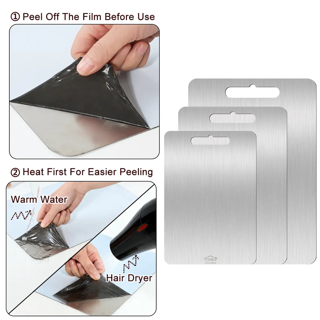 Upgrade Your Kitchen with Our 3-Piece Stainless Steel Cutting Board Set - Perfect for Meat and Vegetables, Rust-Resistant, Easy to Clean, and Portable!